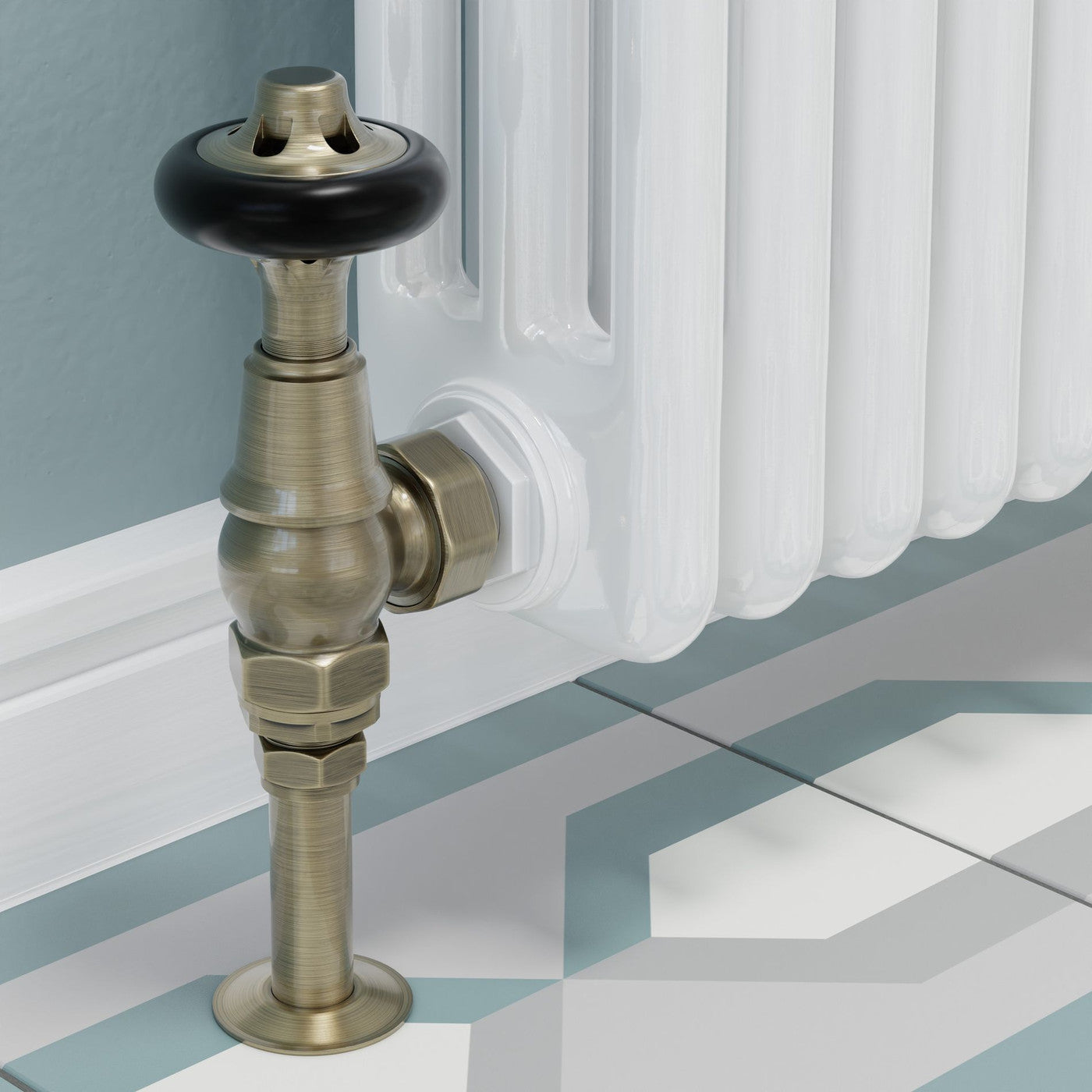 Admiral Thermostatic Radiator Valve Angled - Antique Brass