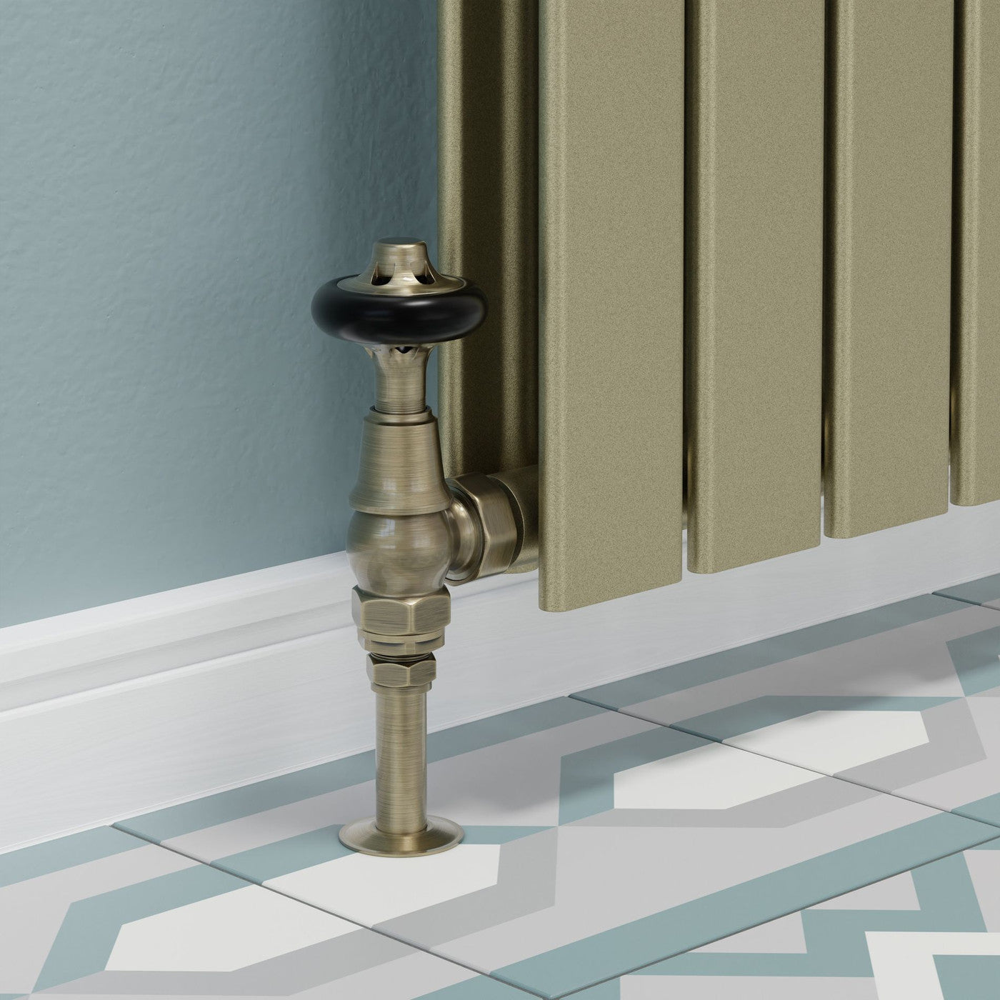 Admiral Thermostatic Radiator Valve Angled - Antique Brass