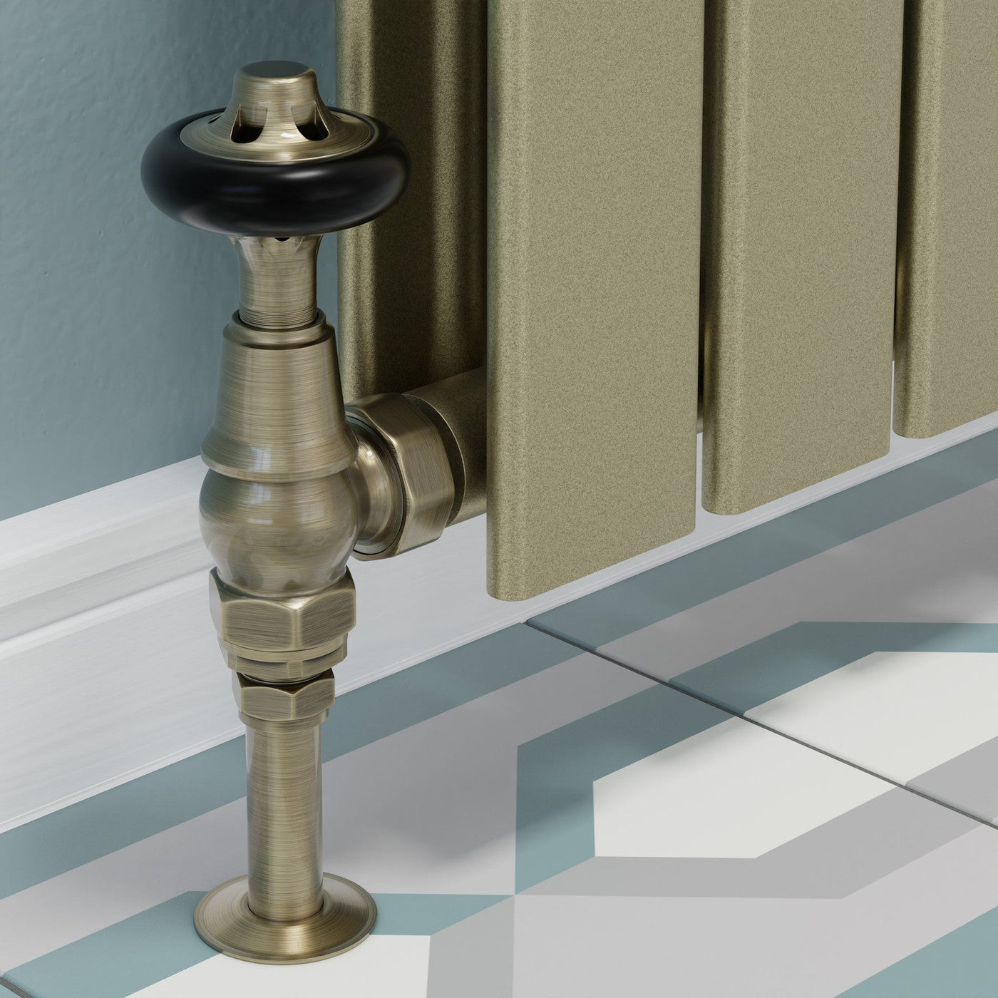 Admiral Thermostatic Radiator Valve Angled - Antique Brass