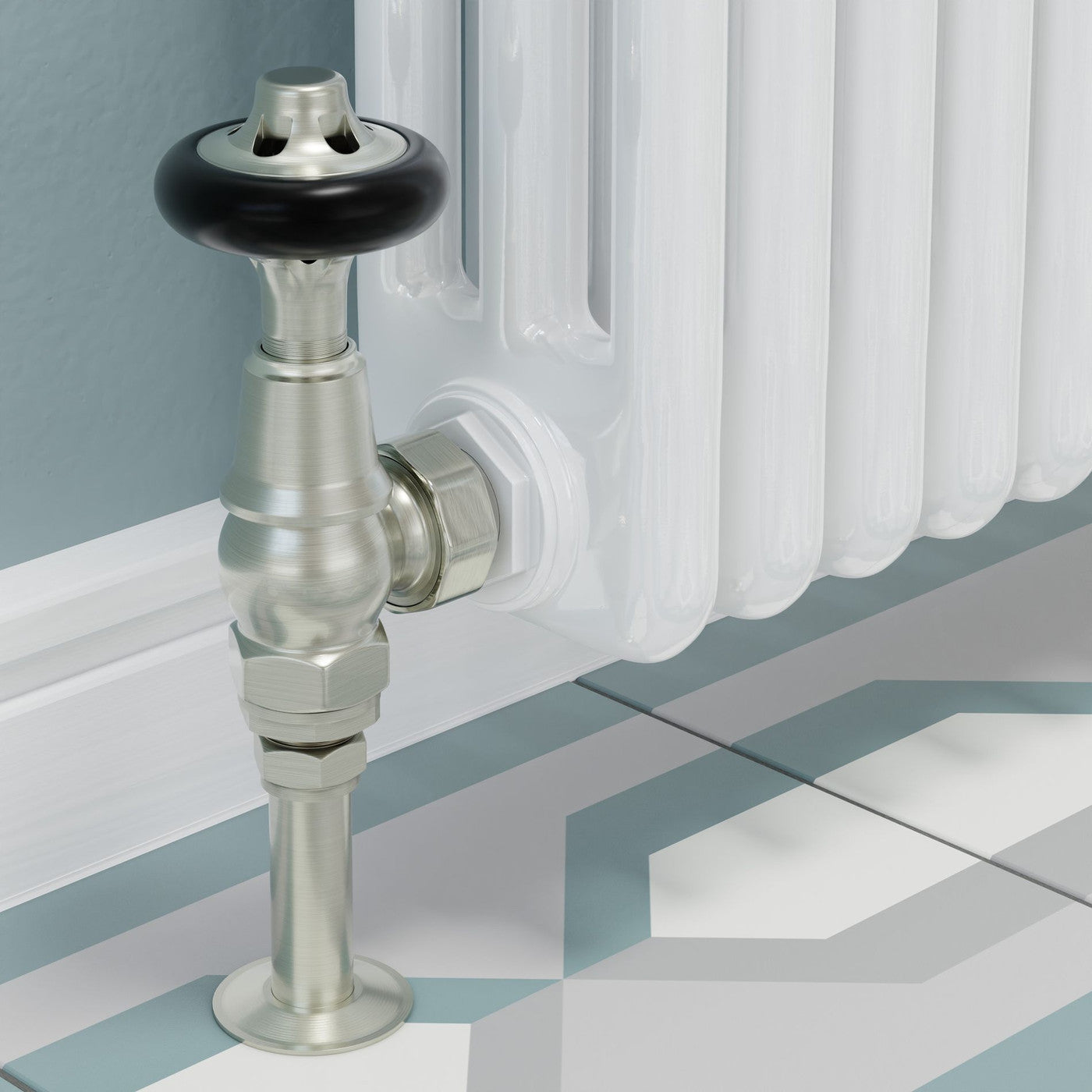 Admiral Thermostatic Radiator Valve Angled - Satin Brushed Nickel