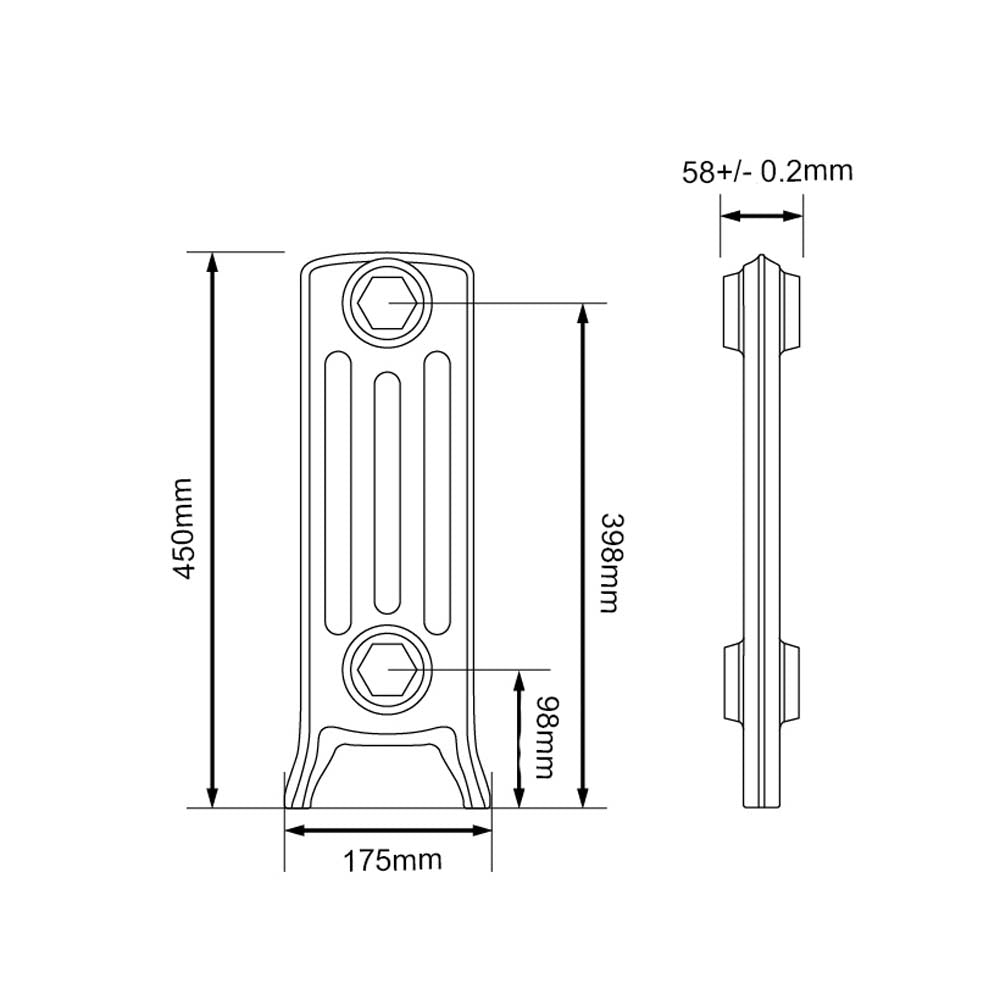 Edwardian 4 Column Cast Aluminium Radiator - 450 Tall - Various Colours - Various Sizes