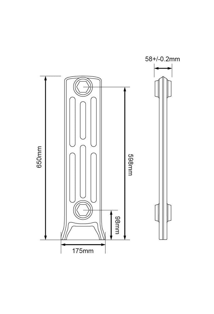 Edwardian 4 Column Cast Aluminium Radiator - 650 Tall - Various Colours - Various Sizes