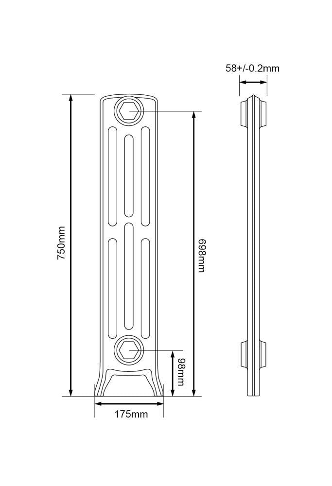 Edwardian 4 Column Cast Aluminium Radiator - 750 Tall - Various Colours - Various Sizes