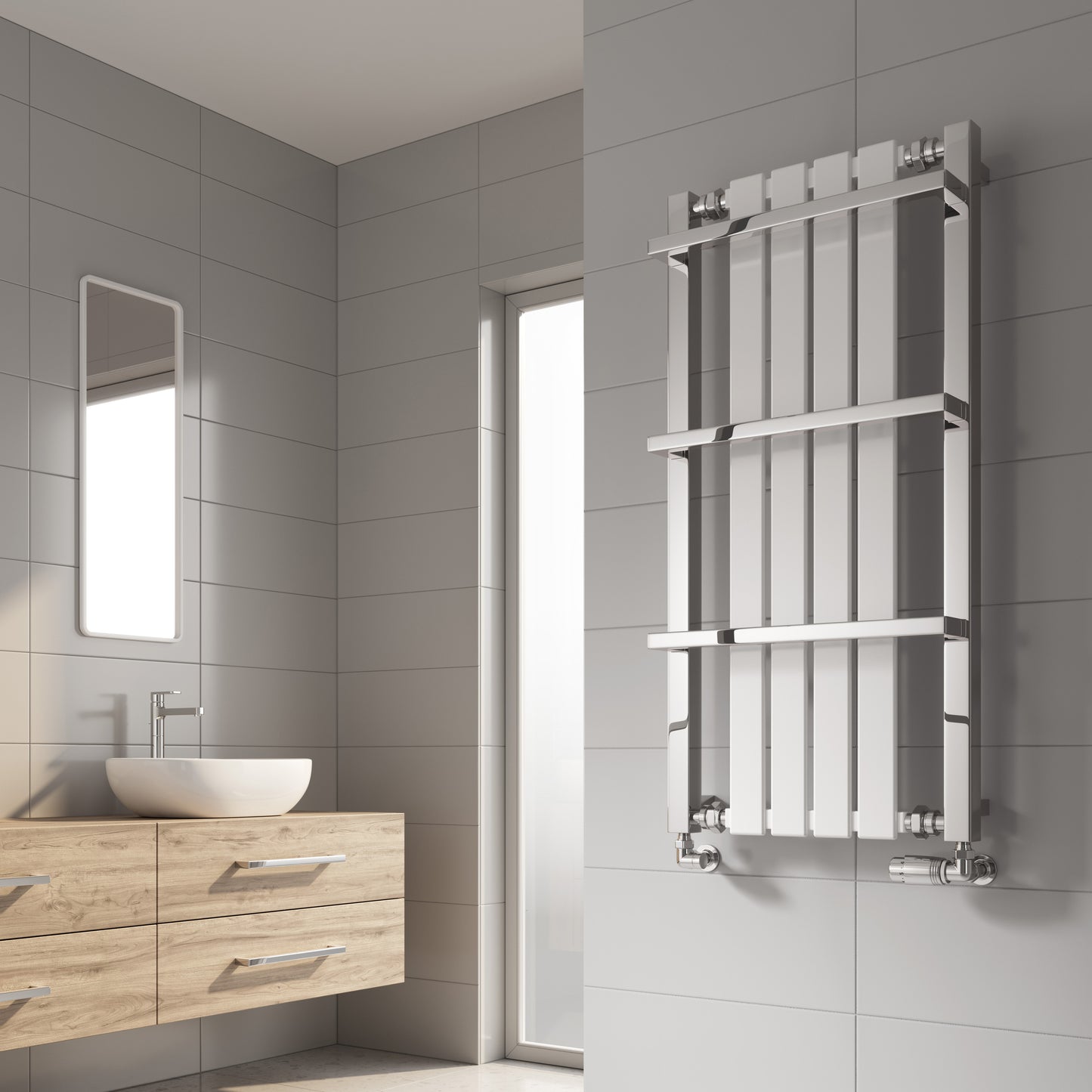 Ashen Heated Towel Rail - Chrome & White - Various Sizes