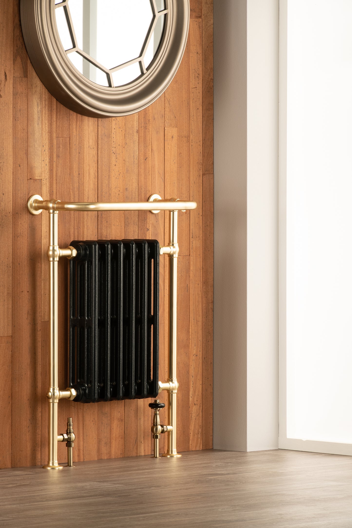 Neo-Classic Cast Iron Column Towel Rail - 963 x 673 - Brushed Brass Frame - Various Colours