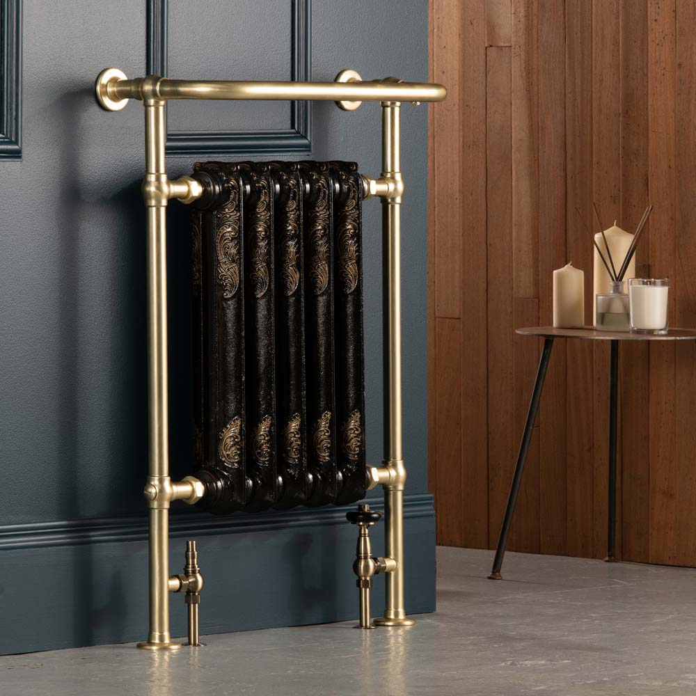 Rococo Cast Iron Decorative Towel Rail - 963 x 673 - Brushed Brass Frame - Various Colours