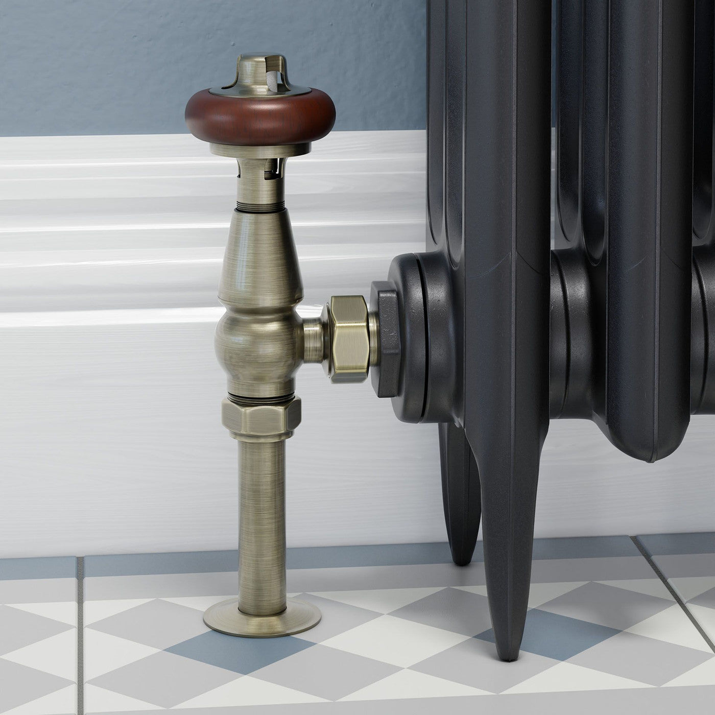 Oakfield Traditional Manual Radiator Valve Angled - Antique Brass