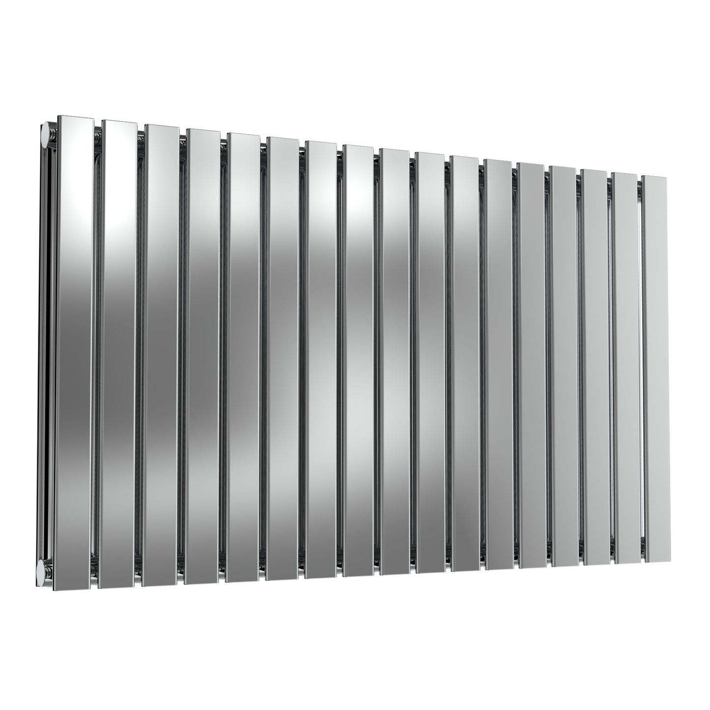 Flox Horizontal Double Radiator - 600mm Tall - Polished Stainless Steel - Various Sizes