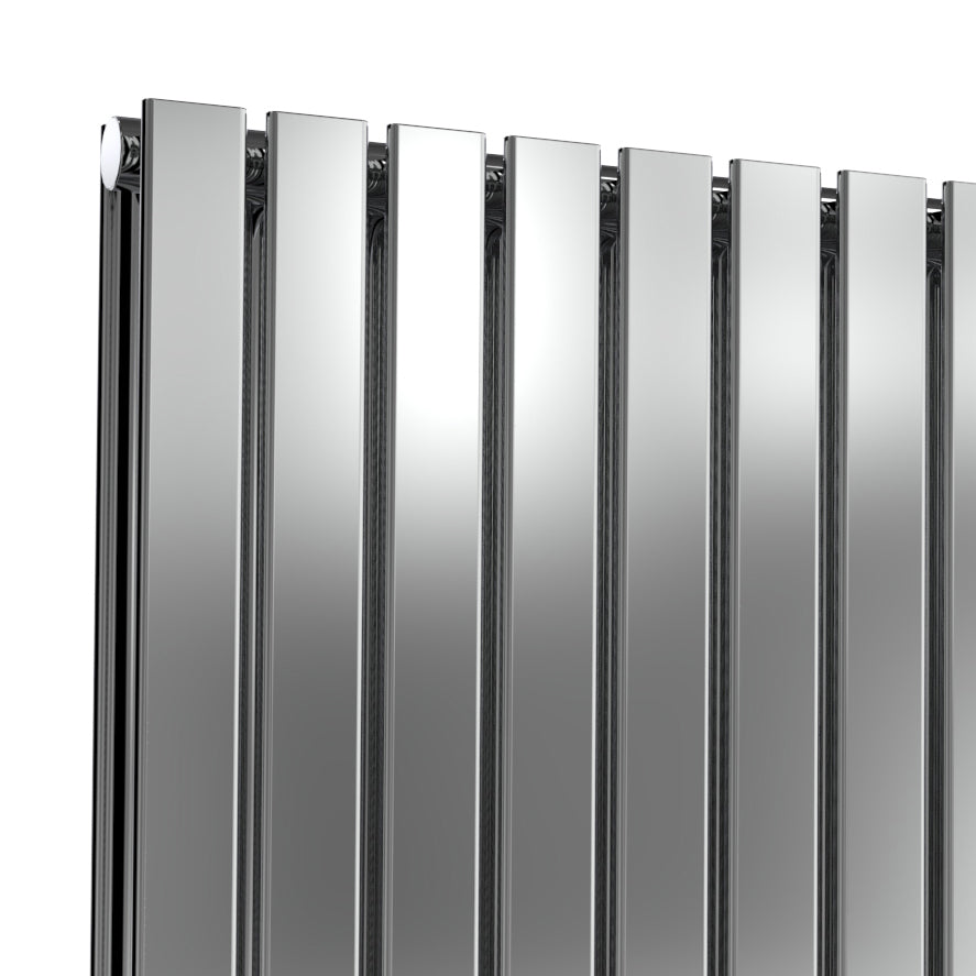 Flox Horizontal Double Radiator - 600mm Tall - Polished Stainless Steel - Various Sizes