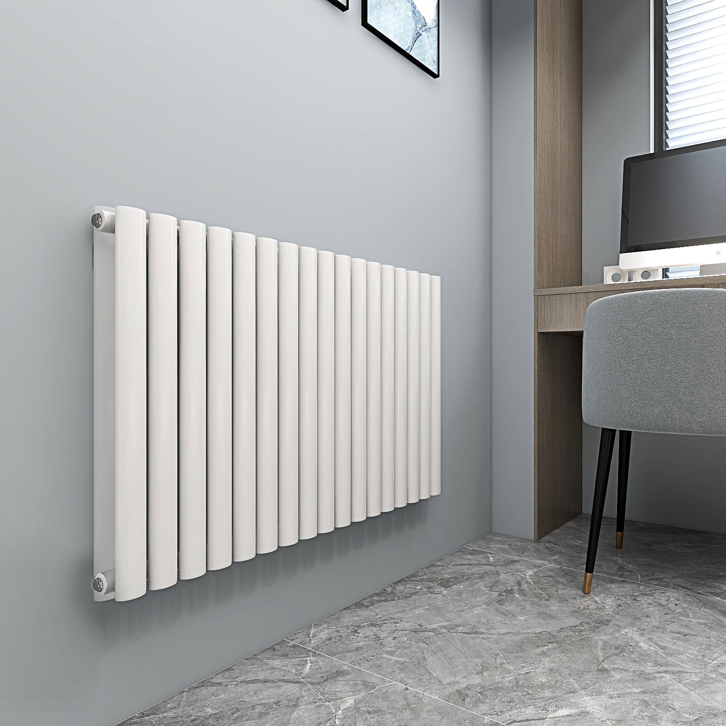 Ovale Horizontal Double Column Radiator - Various Sizes - White