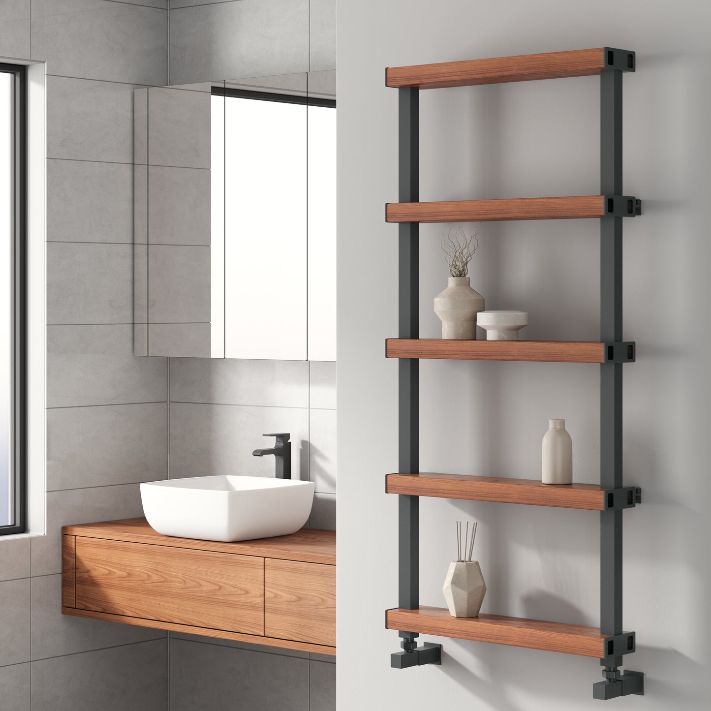 Ronchi Electric Aluminium Heated Towel Rail - Anthracite & Wood Effect - Various Sizes