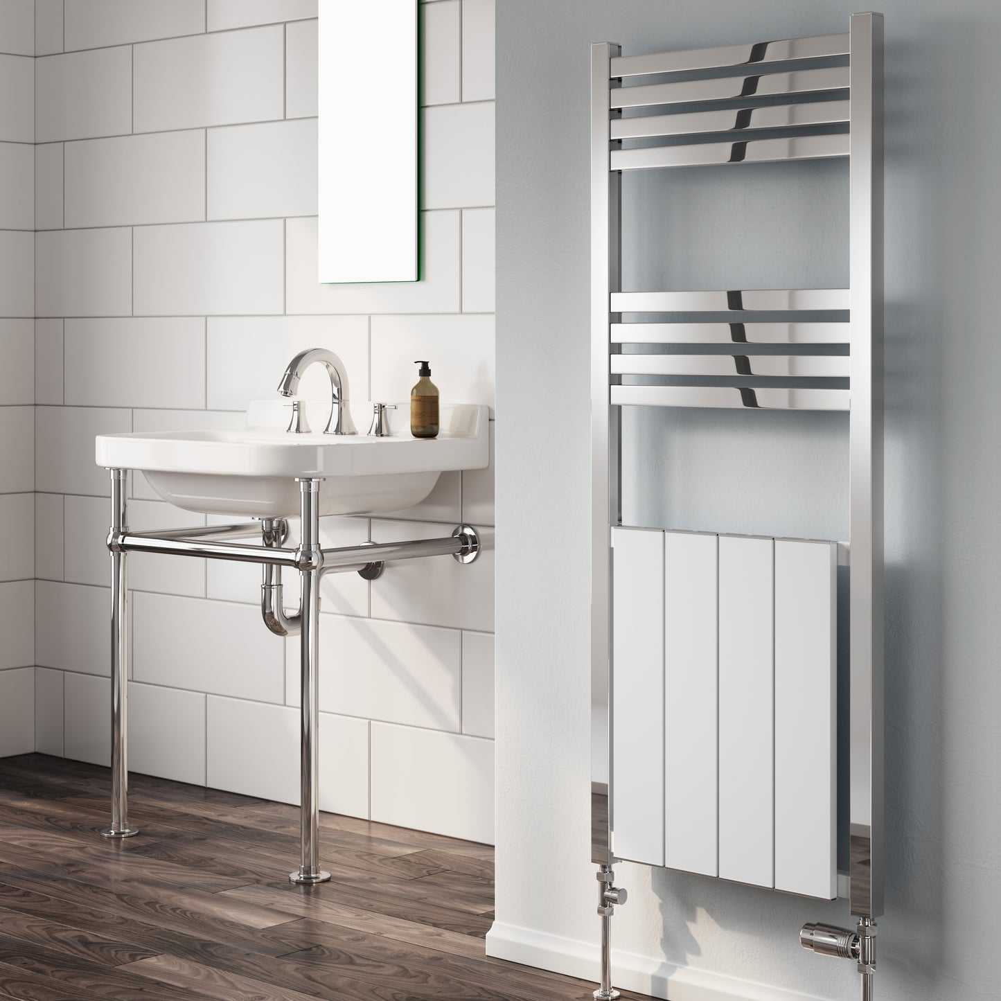 York Dual Fuel Aluminium Heated Towel Rail - 1200mm x 485mm - Chrome & White