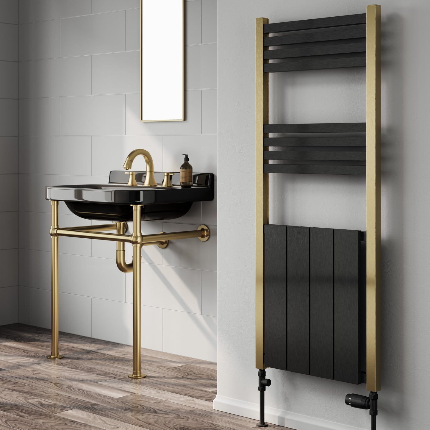 York Aluminium Heated Towel Rail - 1200mm x 485mm - Gold & Black