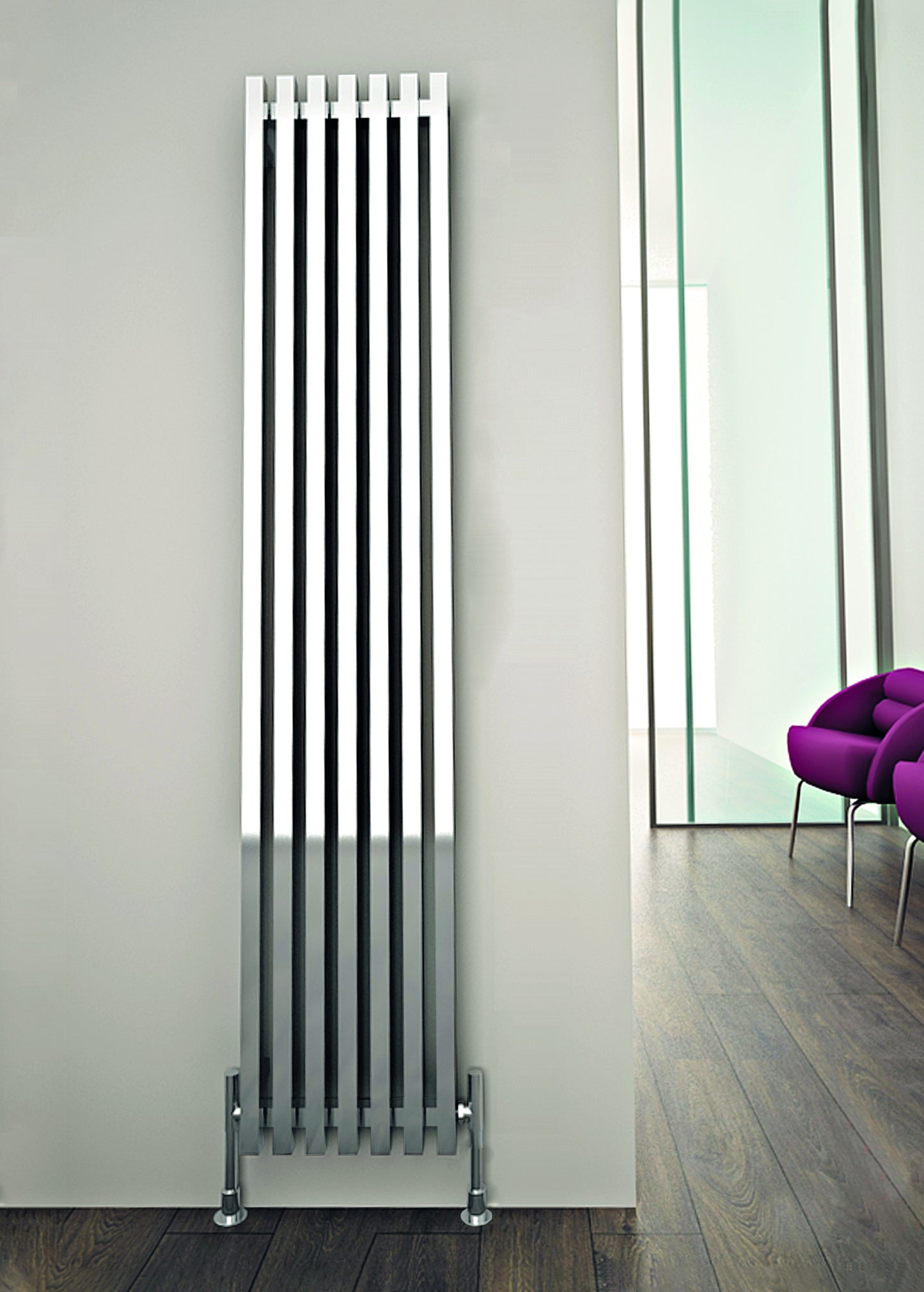 Zara Vertical Column Radiator - 1800mm Tall - Various Sizes- Chrome