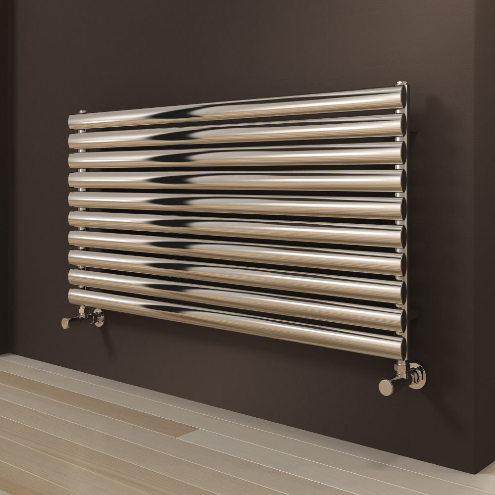 Artena Single Horizontal Radiator - 590mm Tall - Polished Stainless Steel - Various Sizes