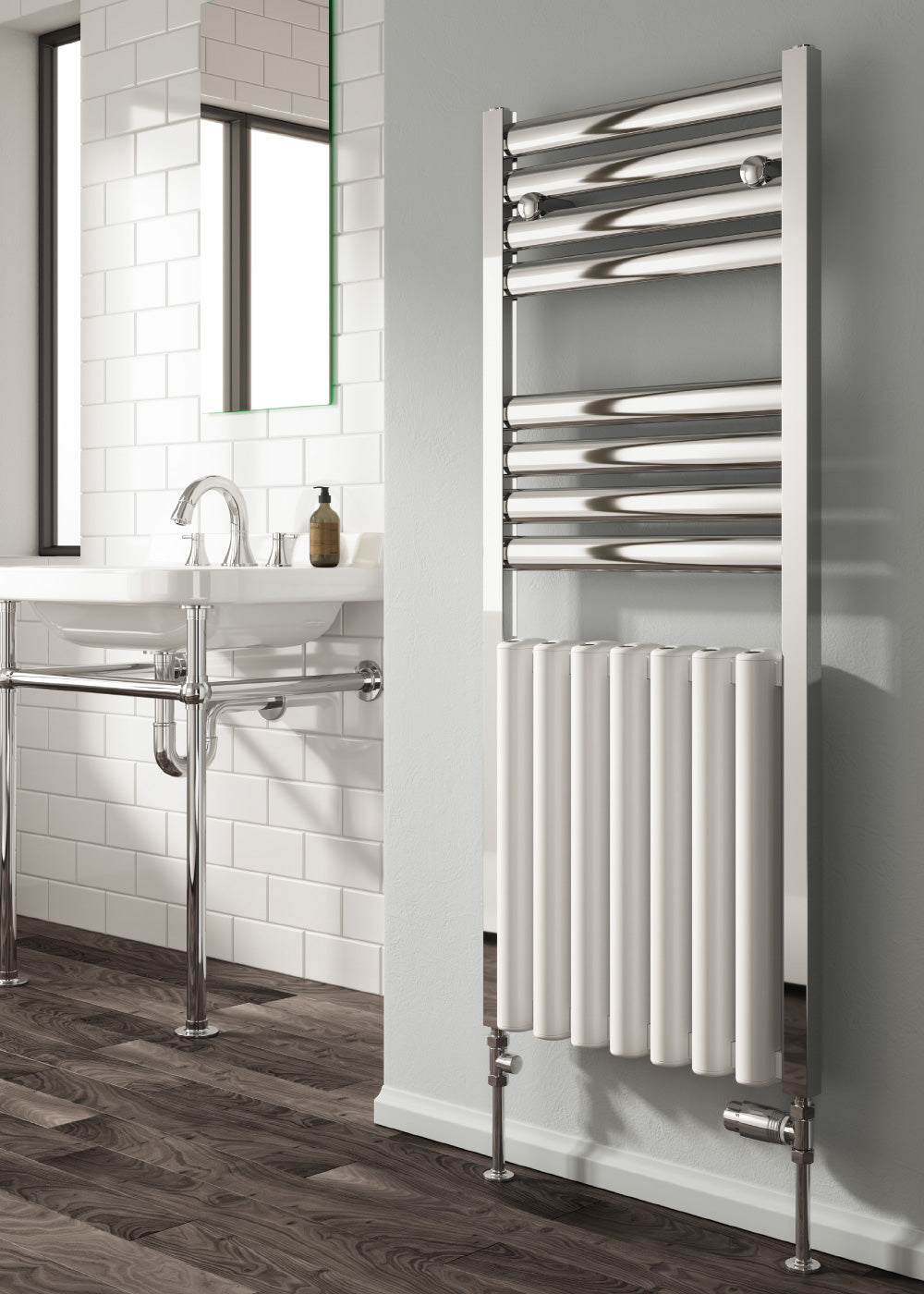 Burton Electric Aluminium Heated Towel Rail Radiator - 1180mm x 485mm - White/Chrome