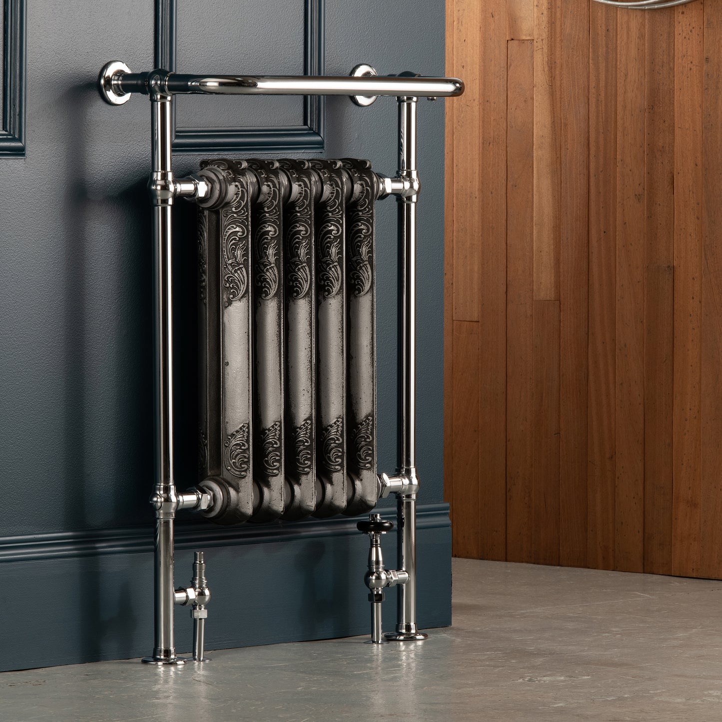 Rococo Cast Iron Decorative Towel Rail - 963 x 673 - Chrome Frame - Various Colours