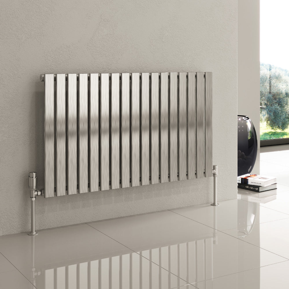 Flox Horizontal Single Radiator - 600mm Tall - Polished Stainless Steel - Various Sizes