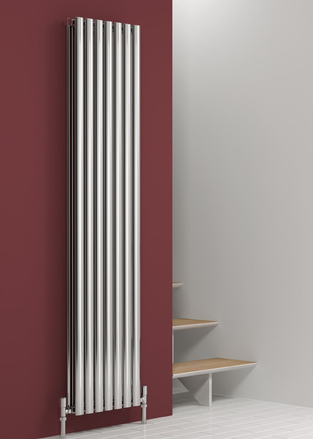 Nerox Vertical Double Radiator - 1800mm Tall - Polished Stainless Steel - Various Sizes