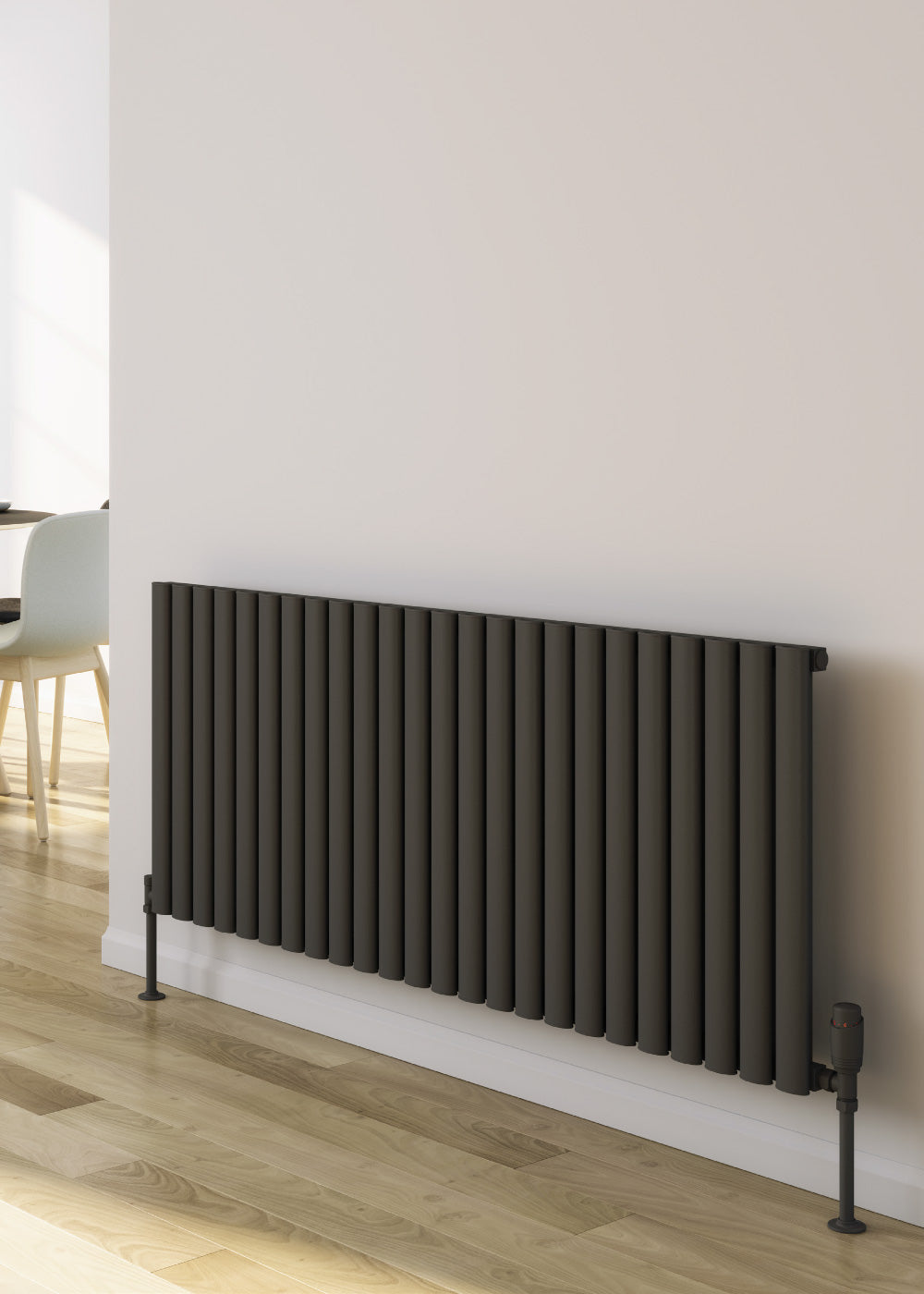 Neval Horizontal Single Aluminium Radiator - 600mm Tall - Anthracite - Various Sizes
