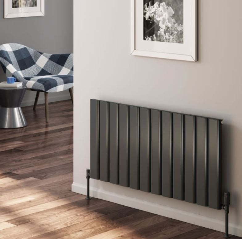 Vicari Horizontal Double Aluminium Radiator - 600mm Tall - Anthracite - Various Sizes