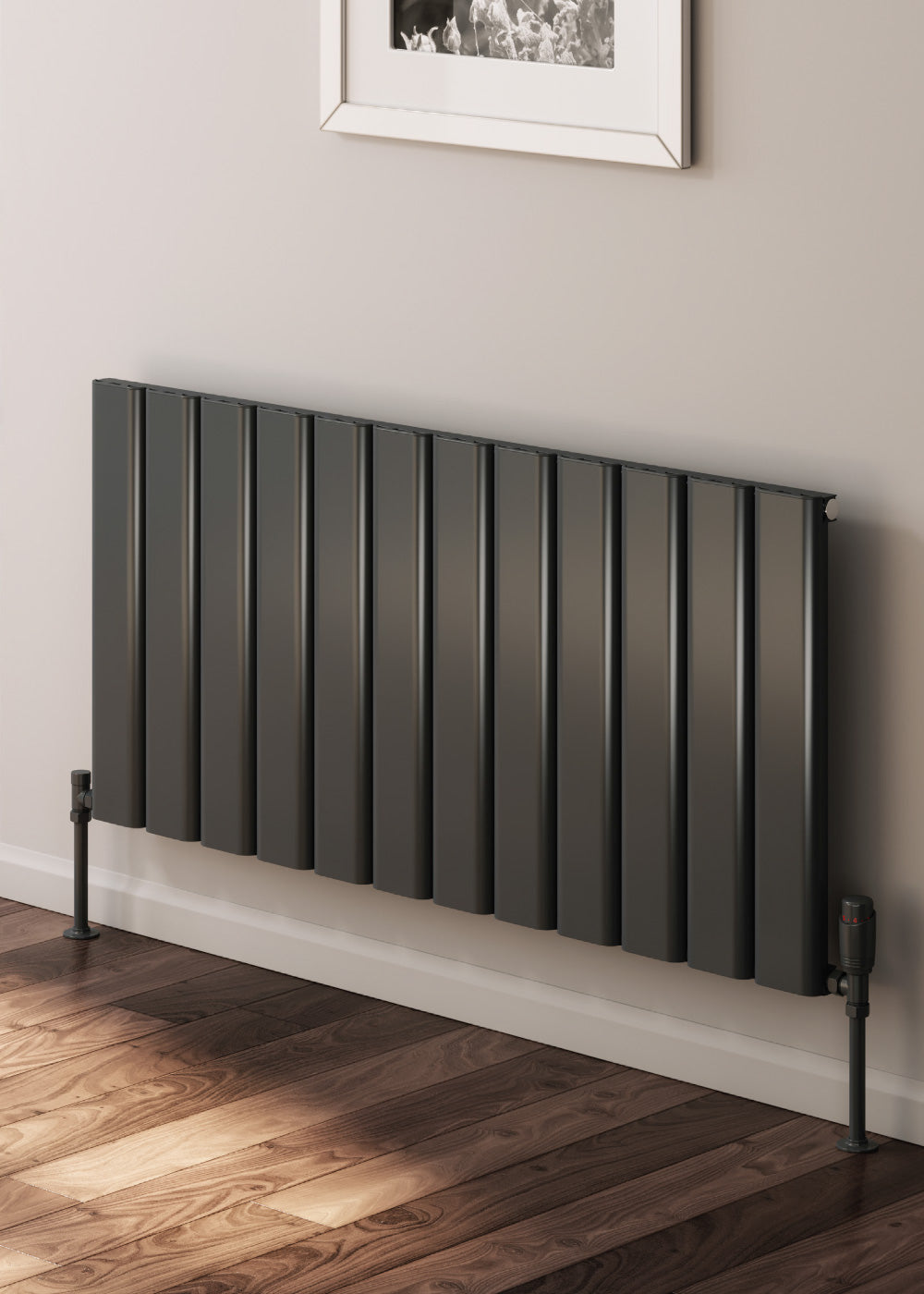 Vicari Horizontal Single Aluminium Radiator - 600mm Tall - Anthracite - Various Sizes