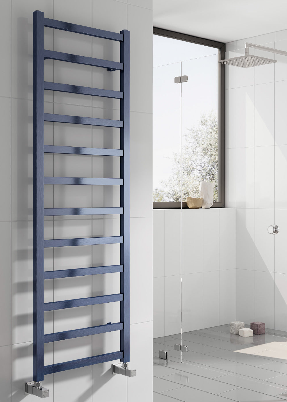 Fano Dual Fuel Aluminium Heated Towel Rail - Various Sizes - Satin Blue
