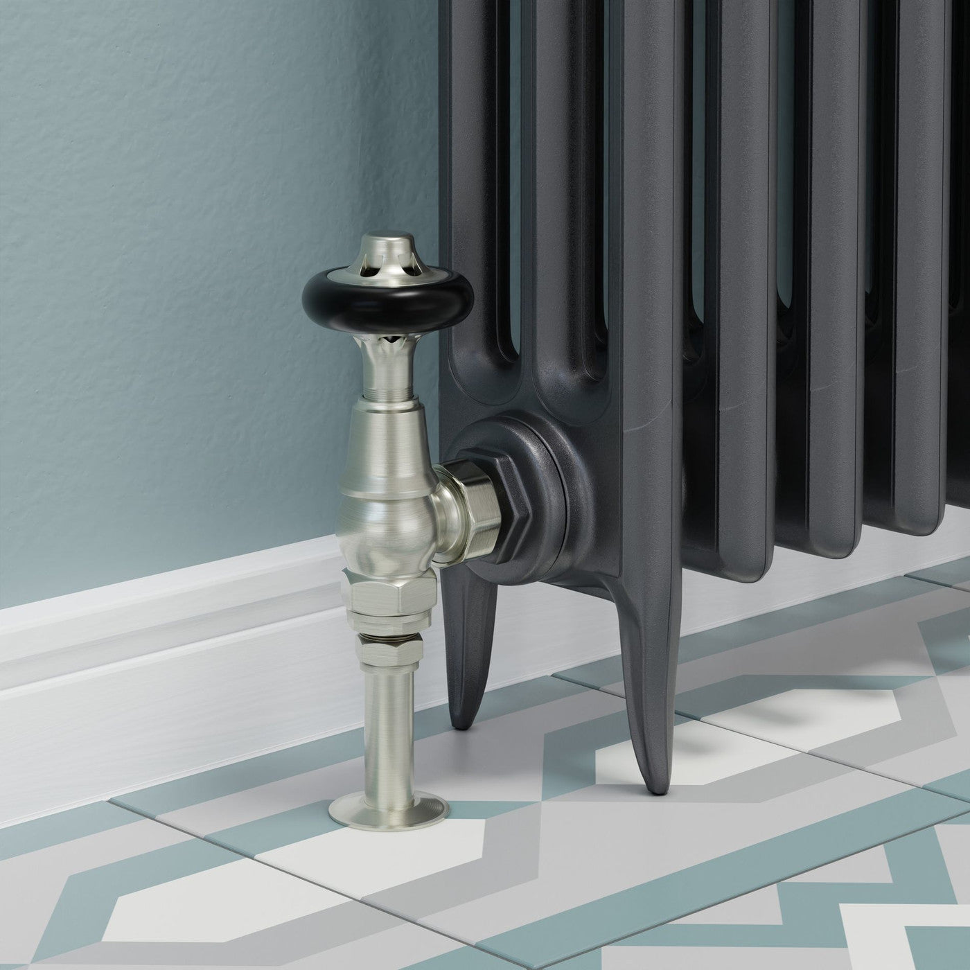 Admiral Thermostatic Radiator Valve Angled - Satin Brushed Nickel