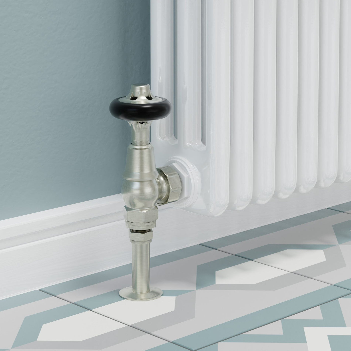 Admiral Thermostatic Radiator Valve Angled - Satin Brushed Nickel