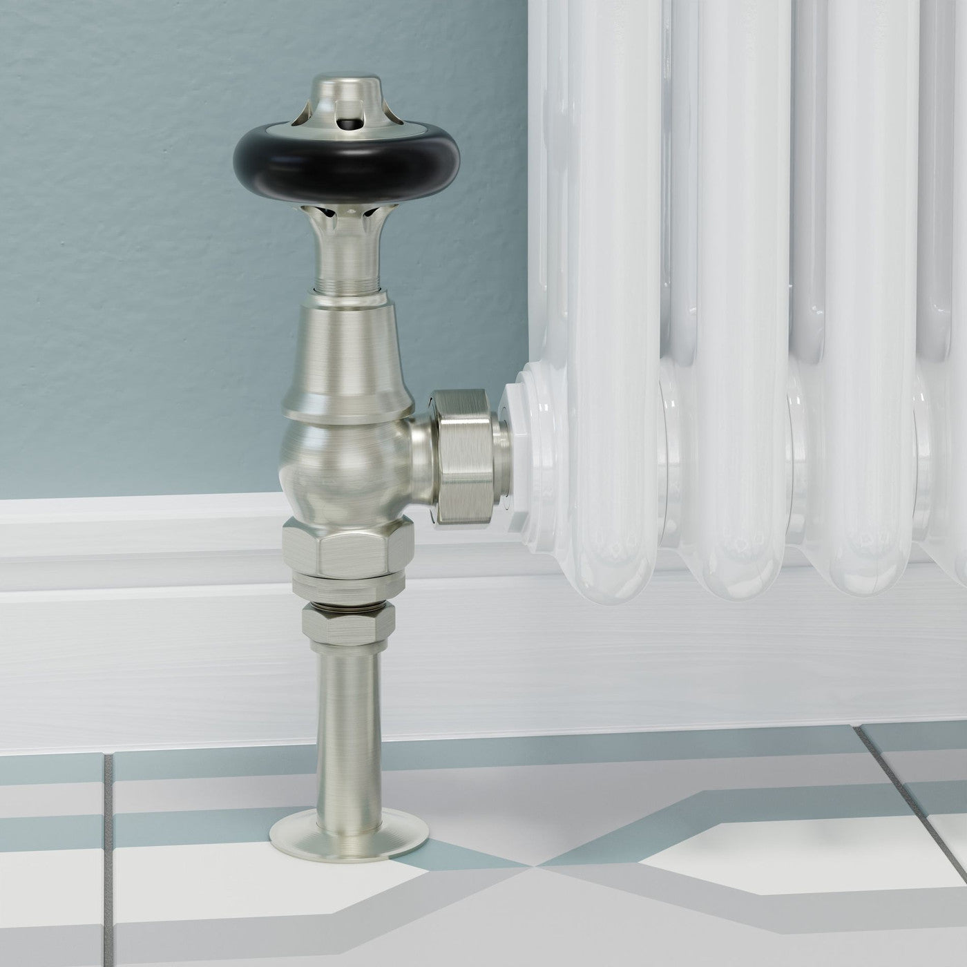 Admiral Thermostatic Radiator Valve Angled - Satin Brushed Nickel
