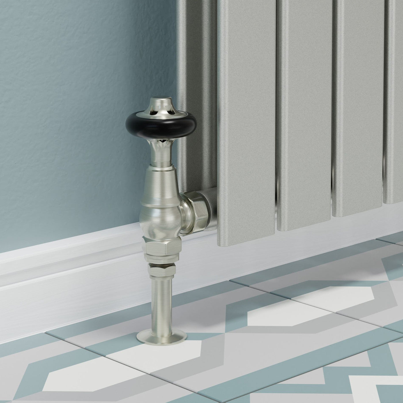 Admiral Thermostatic Radiator Valve Angled - Satin Brushed Nickel