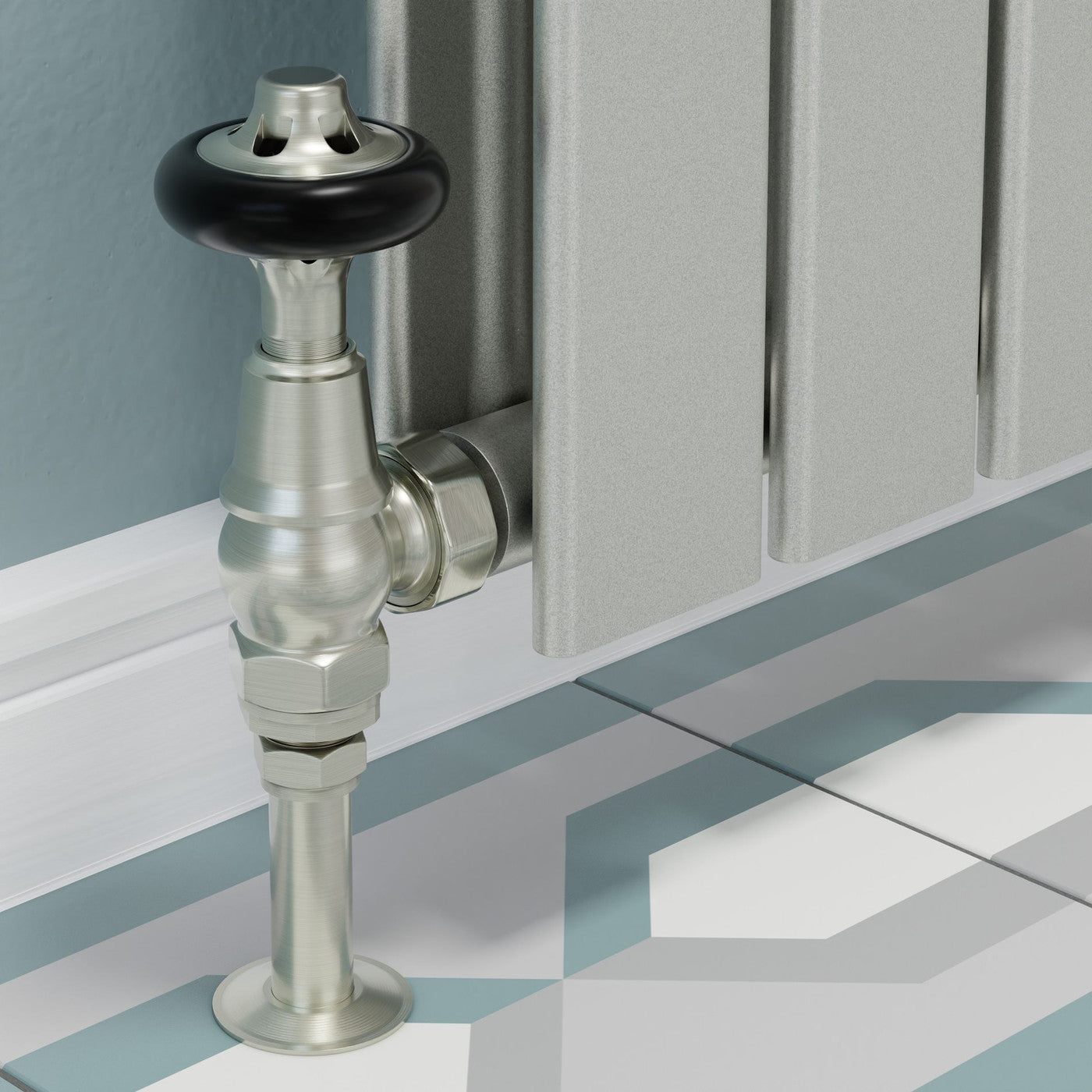 Admiral Thermostatic Radiator Valve Angled - Satin Brushed Nickel