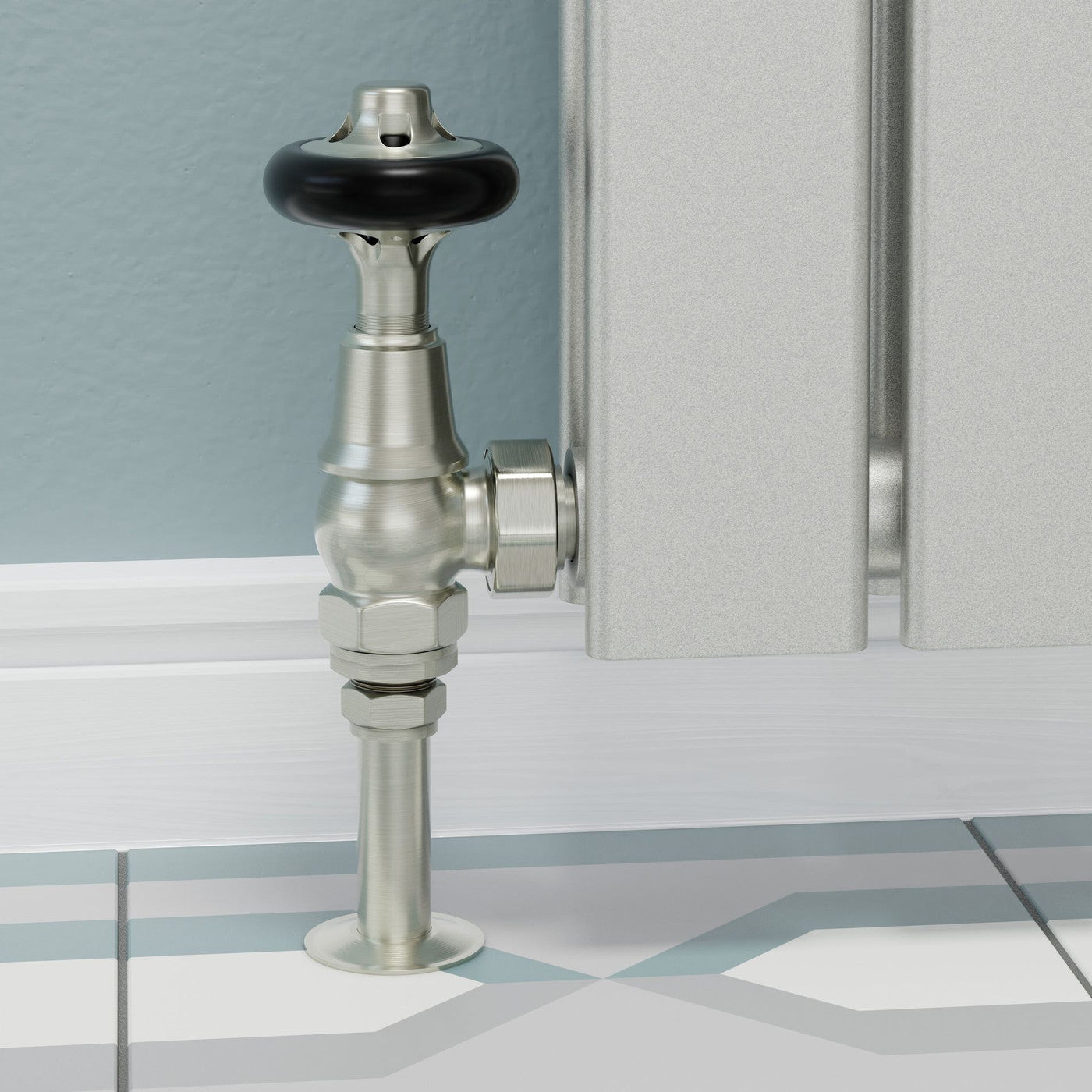 Admiral Thermostatic Radiator Valve Angled - Satin Brushed Nickel