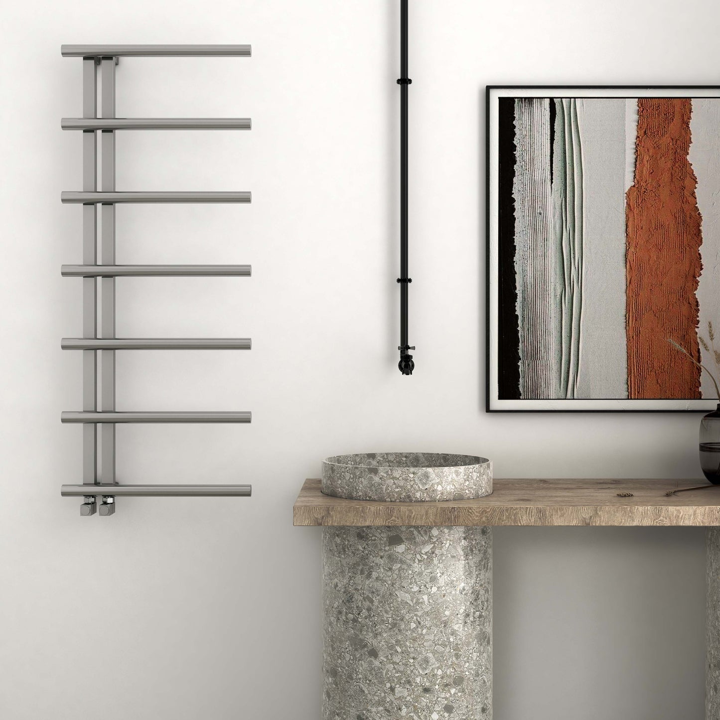 Elegans Stainless Steel Heated Towel Rail - Various Colours + Sizes