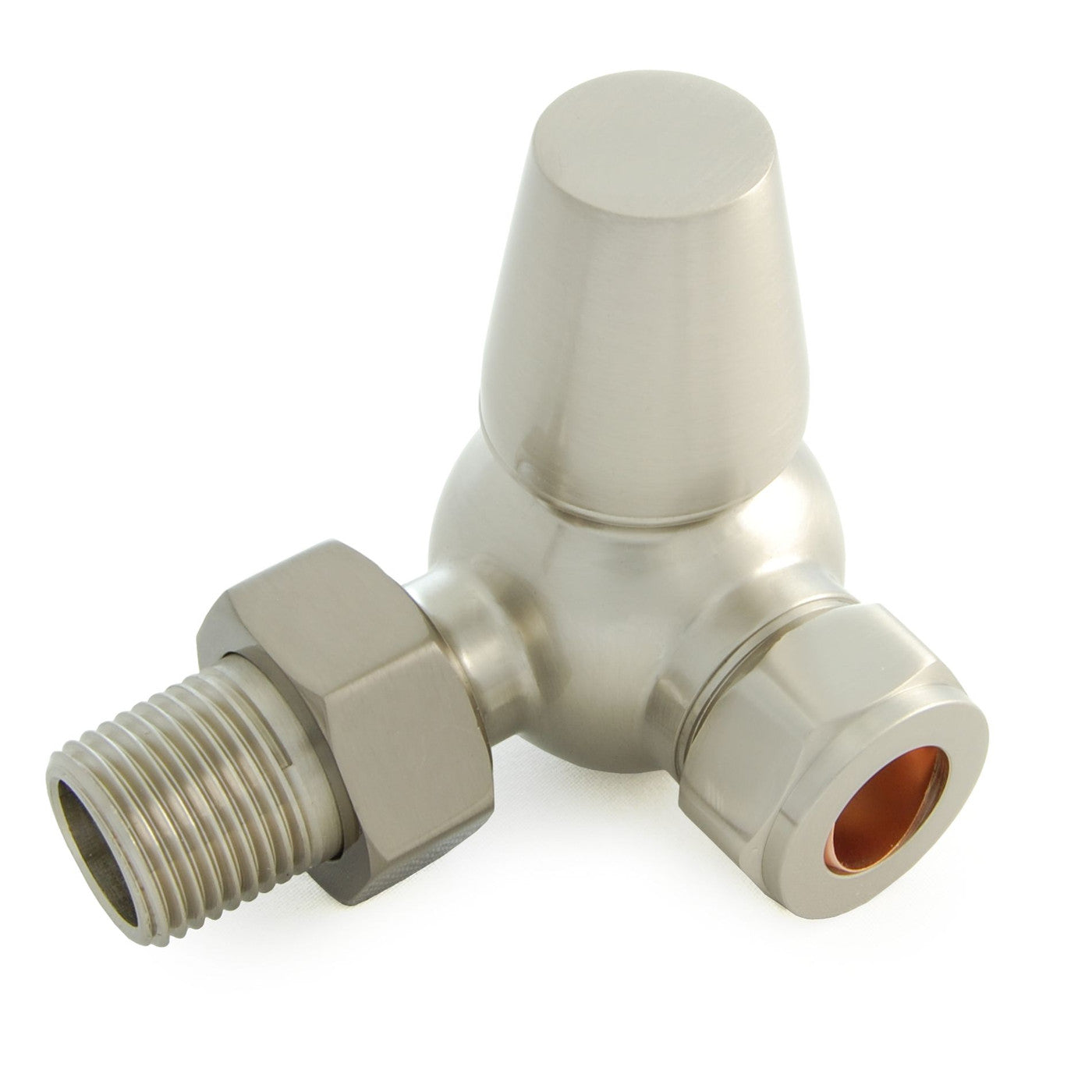 Oakfield Traditional Thermostatic Radiator Valve Corner - Satin Brushed Nickel