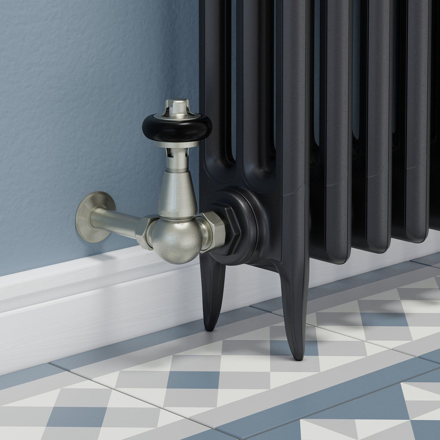Oakfield Traditional Thermostatic Radiator Valve Corner - Satin Brushed Nickel