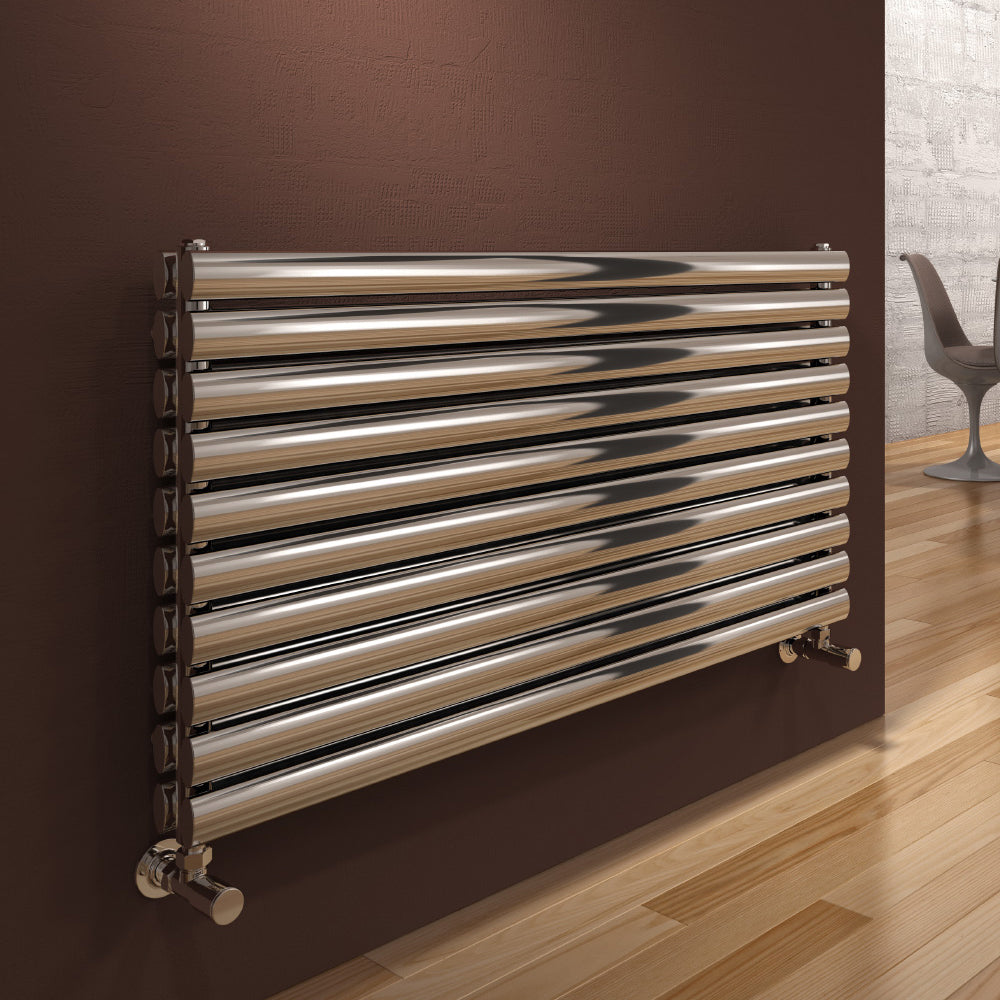 Long Double Radiator Artena Double Horizontal Radiator - 590mm Tall - Polished Stainless St ...