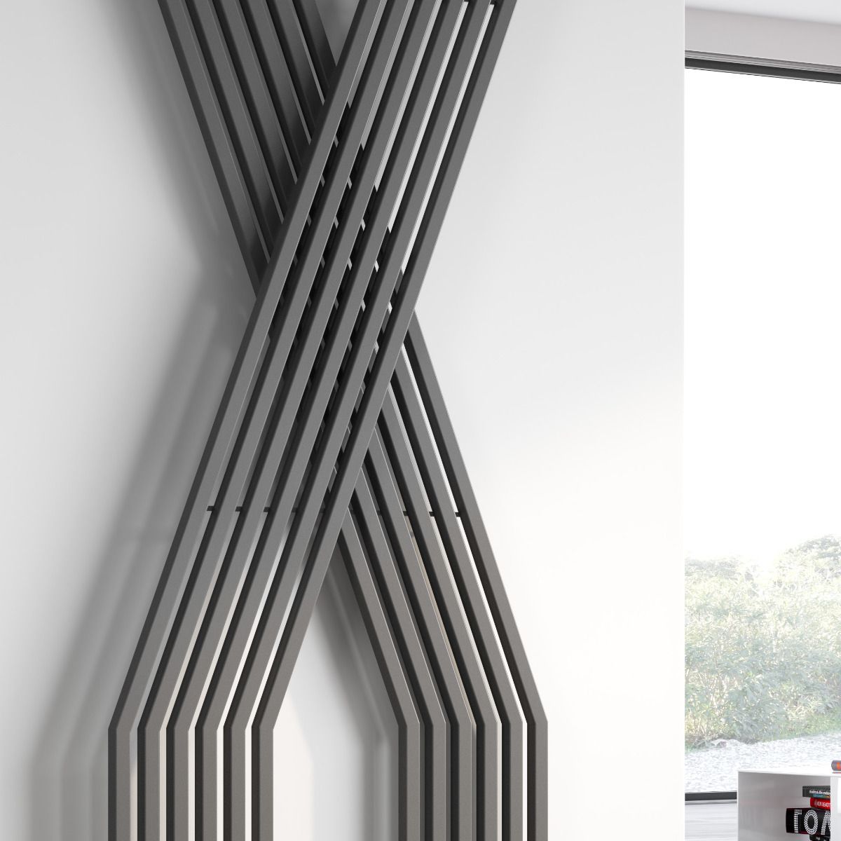 Reina Coredo Modern X Shaped Vertical Designer Radiator - Anthracite