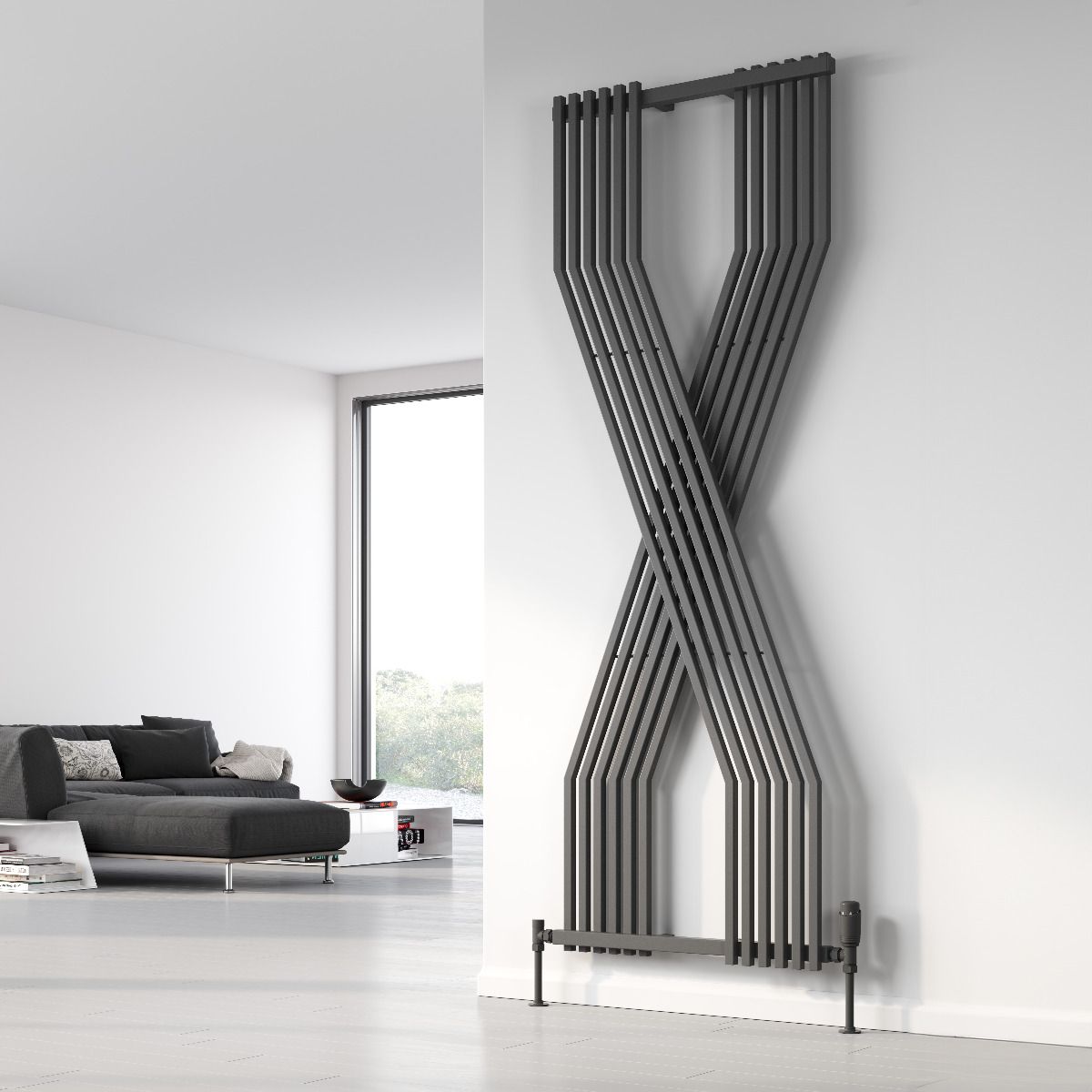 Reina Coredo Modern X Shaped Vertical Designer Radiator - Anthracite